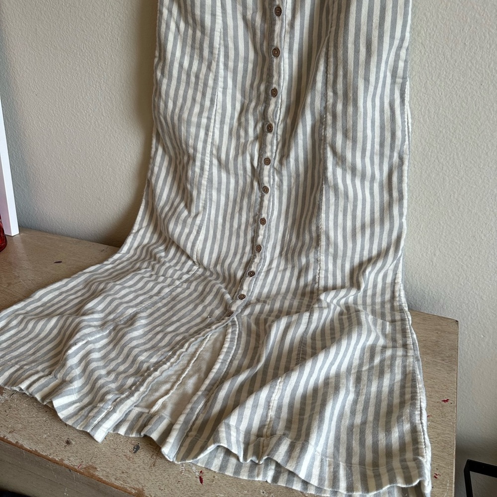 Faherty Cream and Tan Striped Linen Maxi Dress with Tie Straps - Picture 5 of 16